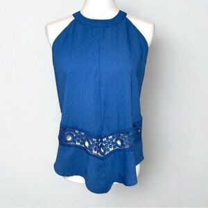 NWT It’s Pink Crochet Sleeveless Tank Top Women Size Medium Blue Summer